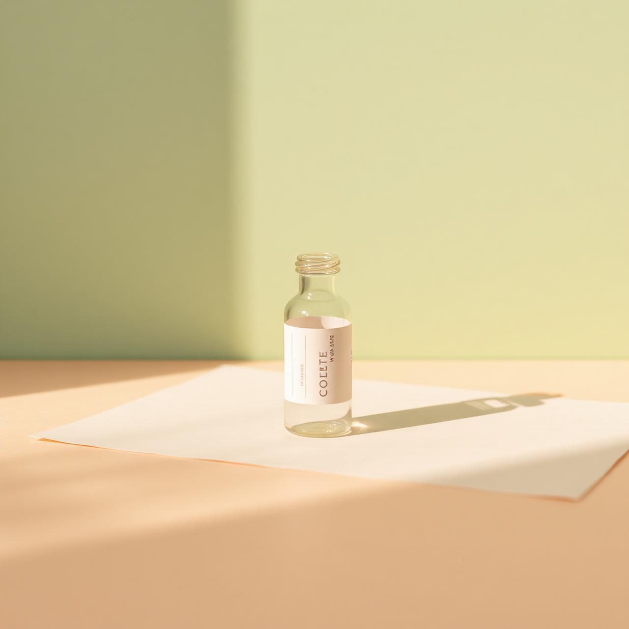 A small clear laboratory vial with a paper label on a soft daylit surface.